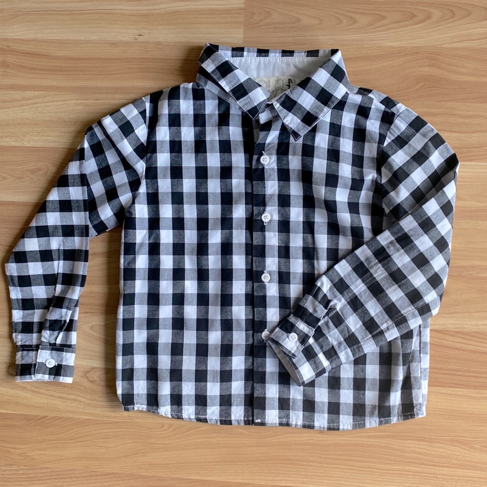 Black and White Checked Long sleeve Button Down